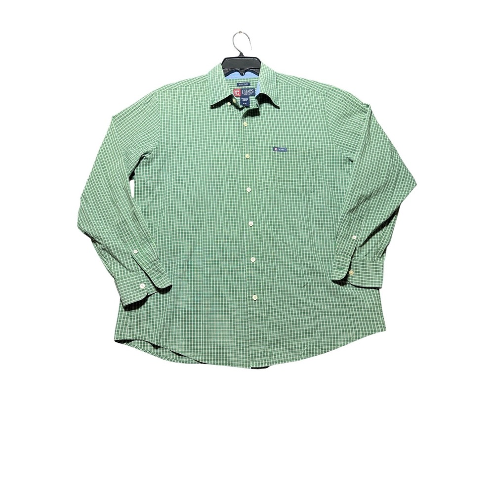 Chaps Button Down Shirt Mens Large Green Excellent Plaid Easy Care